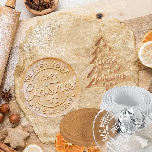 Sello de galletas personalizado con diseño en relieve 3D, molde acrílico personalizado para galletas navideñas con asa para decoración de hornear,