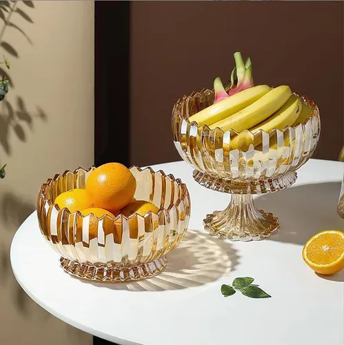 Miniatura 7 de Plato de caramelos de cristal con cubierta, cuenco de caramelos de cristal, plato de frutas, cuenco decorativo (ámbar)