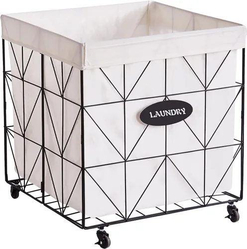 Miniatura 4 de Cesta plegable para la ropa sucia con ruedas, capacidad y forro extraíble, marco de metal resistente para almacenamiento y transporte de ropa