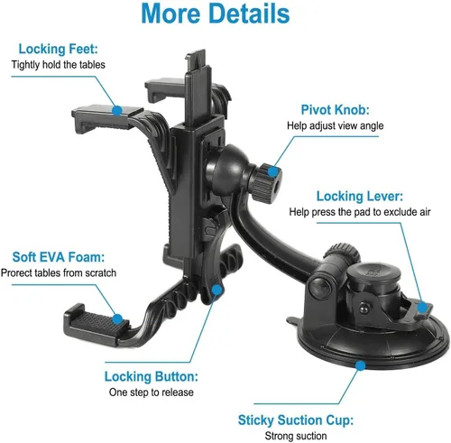 Miniatura 2 de Soporte ajustable para parabrisas con ventosa fuerte para automóviles y camiones, compatible con tableta de pantalla de 8 pulgadas y navegador