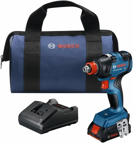 Bosch GDX18V-1800B12 Kit de Destornillador/Llave de Impacto Dos en Uno de 18V de 1/4 Pulg. y 1/2 Pulg. para Brocas/Dados con Batería Estándar de 2 Ah