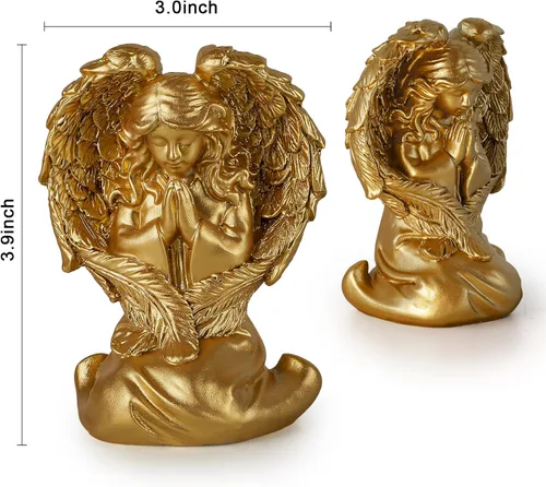 Miniatura 3 de INLOMEM Figura de ángel rezando, figura esculpida pintada a mano, estatua de alas de ángel para decoración del hogar o jardín, regalos de primera