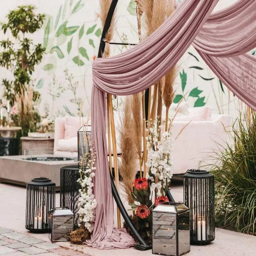 Miniatura 6 de LINXTAR Tela de Cortinaje para Arco de Boda 2 Paneles 30'' x 18FT Rosa Empolvado Gasa Chiffon Transparente Cortinaje de Arco para Cabina de Fotos