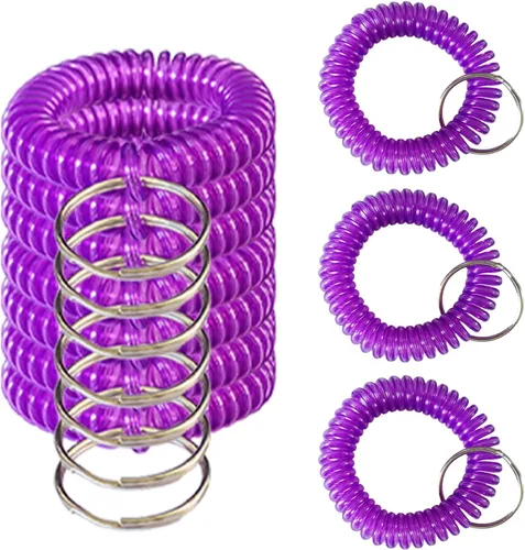 Miniatura 13 de 10 pulseras coloridas de bobina de muñeca, llavero en espiral, pulsera para llavero para piscina, gimnasio, insignia de identificación