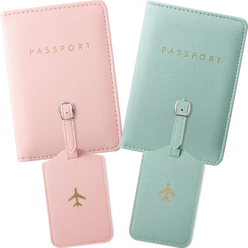 2 fundas para pasaporte y 2 etiquetas de equipaje, soporte para pasaporte, etiqueta de maleta de viaje