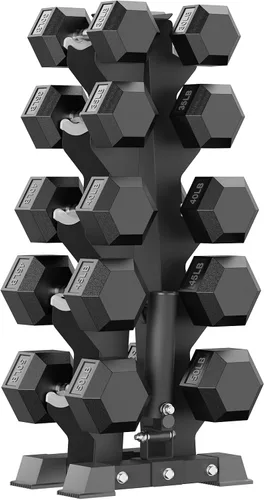 Miniatura 10 de PAPABABE Juego de mancuernas hexagonales con estante, 85-560 libras con revestimiento de goma, juego de mancuernas libres con estante