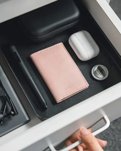 Miniatura 6 de VULKIT - Porta tarjetas de visita de cuero, organizador delgado de 2 lados para tarjetas de nombre de negocios para hombres o mujeres, Rosa