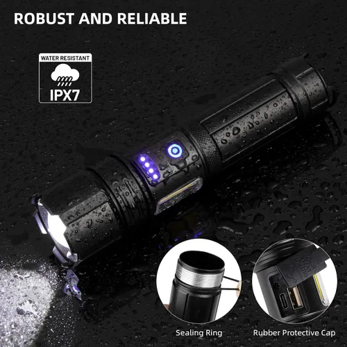 Miniatura 6 de KINGCAESAR Linternas recargables de alto lúmenes, 90,000 lúmenes, luz de flash súper brillante con 5 modos, IPX7 impermeable potente linterna LED