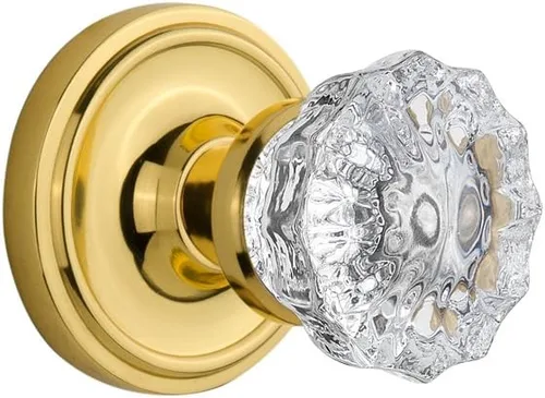 Nostalgic Roseta clásica de almacén con pomo de puerta de cristal Latón pulido