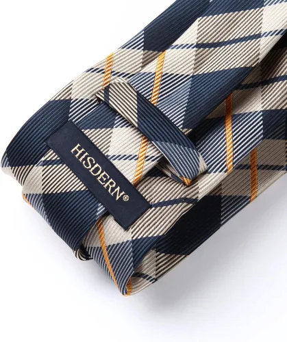 Miniatura 179 de HISDERN Conjunto de corbata a cuadros a cuadros pañuelo tejido clásico formal para hombre corbata y bolsillo cuadrado