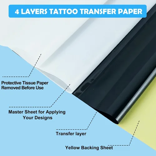 Miniatura 2 de Papel de transferencia de tatuajes, 100 hojas de papel de plantilla de tatuaje, papel de plantilla para tatuaje, tamaños A4, kit de plantillas