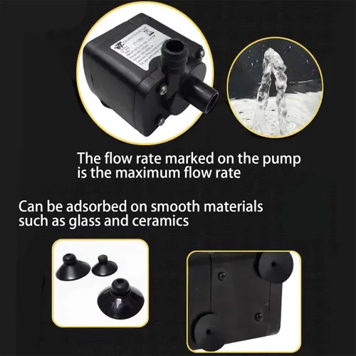 Miniatura 6 de Mini bomba de agua sumergible DC sin escobillas, acero inoxidable, negro, 12V, 350L/H, -40 100, refrigeración por computadora, fuentes