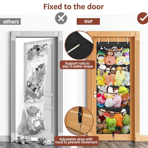 Miniatura 5 de Woodoulogy Almacenamiento de Animales de Peluche Colgante, Organizador Grande de Juguetes de Felpa Sobre la Puerta con Gancho de Metal, Soporte