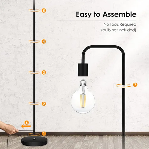 Miniatura 8 de BoostArea- Lámpara de pie industrial, enchufe E26, de metal, con certificación ETL, moderna y minimalista para dormitorio, sala de estar