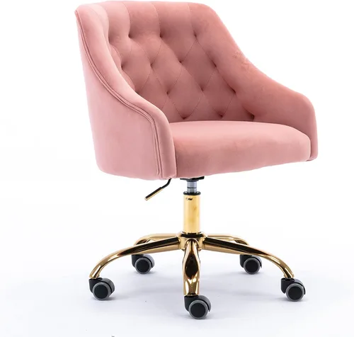 Miniatura 13 de Silla de trabajo cómoda para oficina en casa con ruedas, linda silla de escritorio giratoria ajustable de tocador moderna tapizada en terciopelo