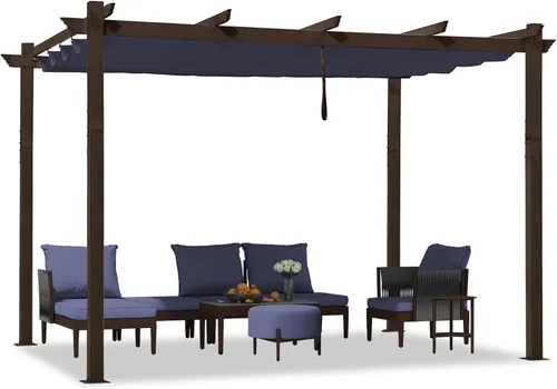 Miniatura 45 de PURPLE LEAF Pérgola Retráctil de 10' x 13' para Exteriores de Aluminio Blanco con Toldo de Sombra para Patio Refugio Moderno Marrón para Jardín