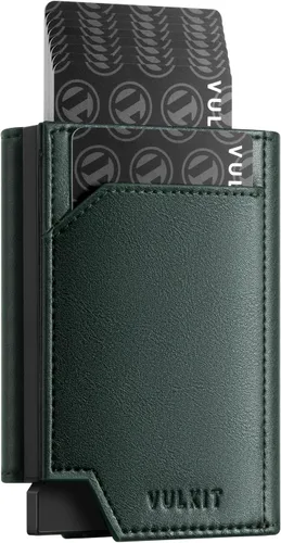 VULKIT Billetera desplegable de metal para hombre, bloqueo RFID inteligente, tarjetero de crédito, cierre magnético, billetera triple de cuero para