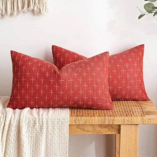 Miniatura 122 de MIULEE - Juego de 2 fundas de almohada decorativas de lino de arpillera navideñas, modernas, estilo campestre, rústicas, tejidas, con textura