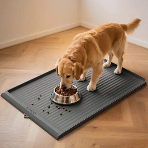 Miniatura 8 de Tapete de comida para perros de 36" x 24", tapete impermeable para alimentación de mascotas con ranuras de desviación y bordes elevados, tapete Negro