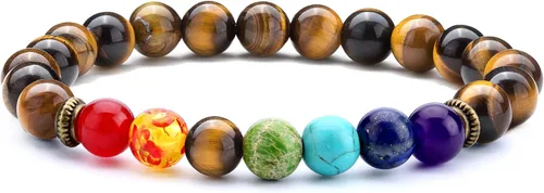 Hamoery Men Women 8mm Lava Rock 7 Chakra Beads Chakra Bracelet Braided Rope Natural Stone Yoga Bracelet Bangle
