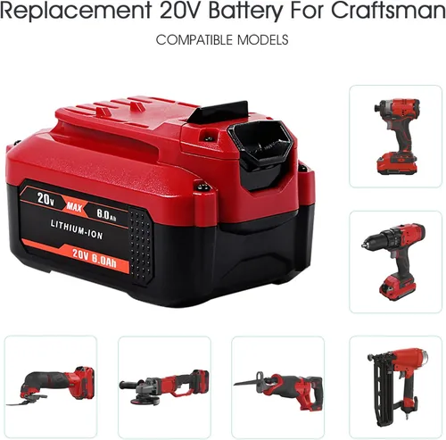 Miniatura 9 de TenHutt 【Actualización】 Paquete de 2 baterías de repuesto de 20 V 6.0 Ah para Craftsman 20 V batería de iones de litio V20 para CMCB205 CMCB204