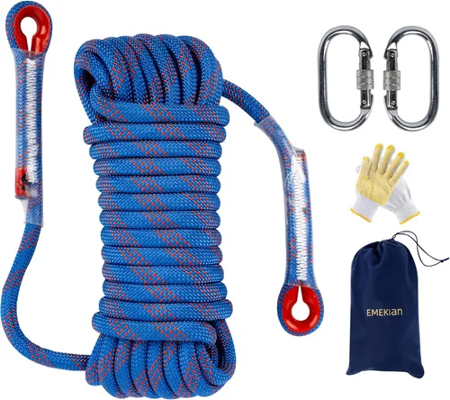 Miniatura 15 de Cuerda de escalada para interiores y exteriores, 10/12/0.551 in (32FT/49FT/65FT/98FT), cuerda de escalada en roca estática para cuerda de escape