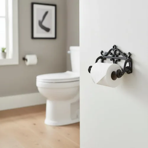 Miniatura 4 de Comfy Hour Soporte decorativo de papel higiénico de hierro fundido, organizador de rollos de papel victoriano blanco montado en la pared, acento
