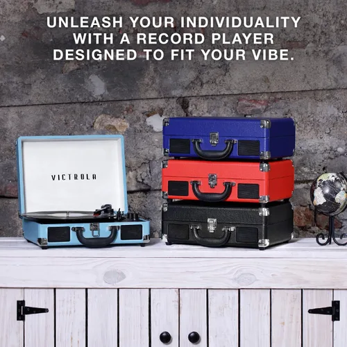 Miniatura 4 de Victrola Journey Tocadiscos Portátil de Maleta con Bluetooth – con Altavoces Integrados, Tocadiscos de Vinilo de 3 Velocidades, Salida RCA, Conector