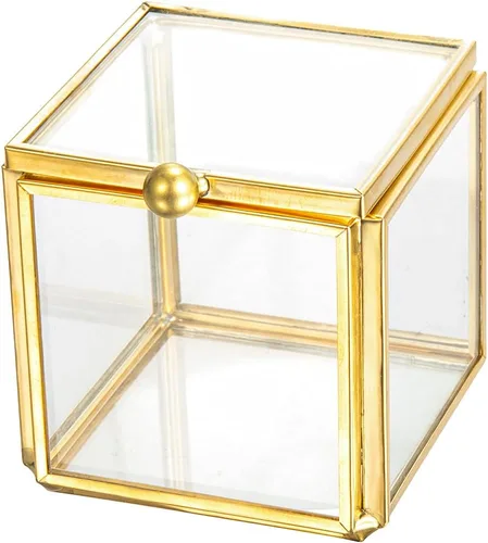 Miniatura 8 de Feyarl Pequeña caja de joyería de cristal transparente para baratijas aretes caja de sombra organizador decorativo para el cofre del tesoro con tapa
