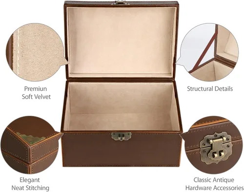 Miniatura 3 de HofferRuffer Caja decorativa de piel sintética, caja de recuerdos de estructura de madera grande, organizador de accesorios, organizador de joyas