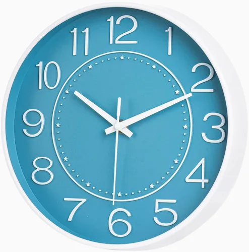 HZDHCLH Reloj de pared pequeño de 10 pulgadas, funciona con pilas, reloj de cuarzo azul para pared, silencioso sin tictac, moderno reloj de pared