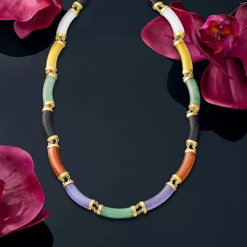 Miniatura 3 de Ross-Simons Collar de jade multicolor en oro amarillo de 18 quilates sobre plata de ley, Gema, jade