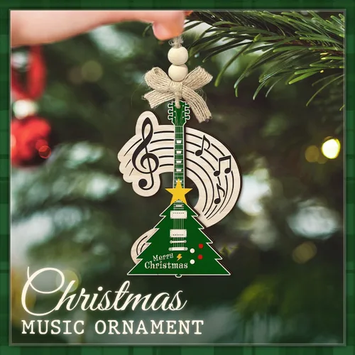 Miniatura 3 de Adorno navideño de guitarra eléctrica para árbol, adorno musical de madera de 2 capas con notas y clave de agudos, regalo único para músico