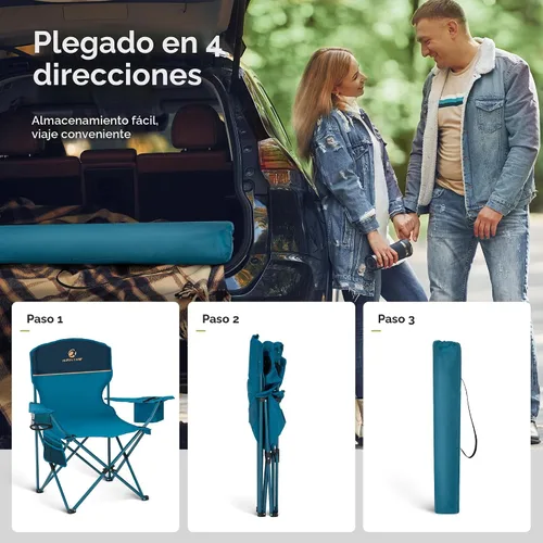 Miniatura 8 de ALPHA CAMP Silla de Camping 2 Unidades Silla Portátil con Enfriador de 3 Latas Silla Plegable con Bolsillo Lateral y Portavasos, Plegable para Azul