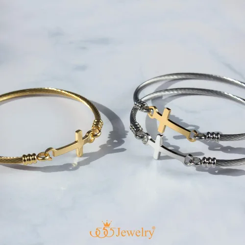 Miniatura 5 de 555Jewelry Pulsera religiosa de acero inoxidable con cierre de cruz para hombres y mujeres