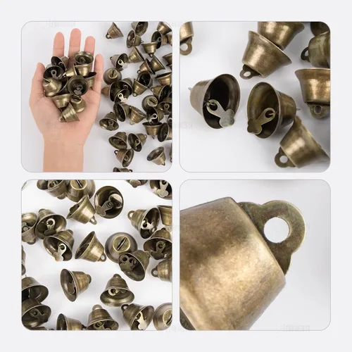 Miniatura 6 de AUEAR, Paquete de 60 mini cascabeles de bronce de 1.024 in, adornos decorativos para árbol de Navidad para fiestas, campanillas de viento, Estilo D