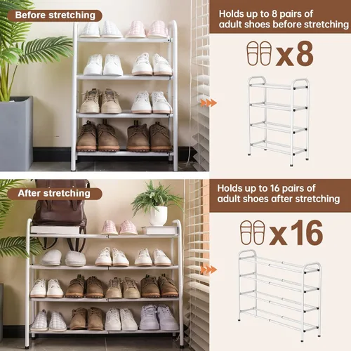 Miniatura 6 de Gonfoam Zapatero expandible de 2 niveles, estante ajustable para zapatos, organizador de almacenamiento de metal resistente, zapatero de pie