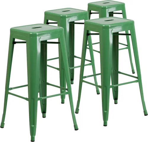 Miniatura 22 de Flash Furniture Lily - Juego de 4 taburetes de bar de metal rojo sin respaldo de 30 pulgadas de alto grado comercial para interiores y exteriores