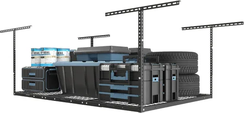 Miniatura 10 de FLEXIMOUNTS Pro 4x8 Estante de almacenamiento para el techo del garaje, sistema de organización de almacenamiento ajustable, estantes de Negro