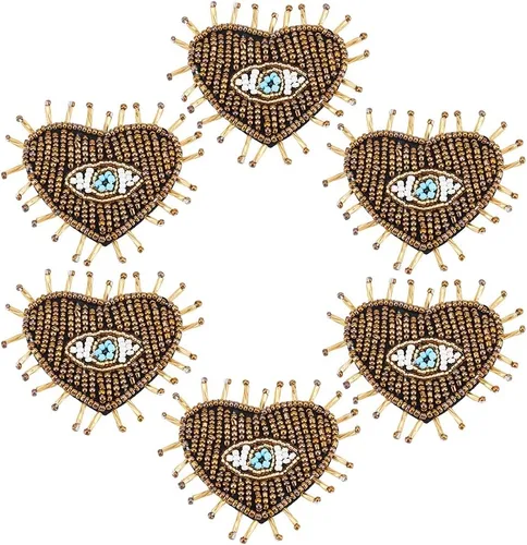 Miniatura 9 de AHANDMAKER 16 parches con patrón de ojos para ropa, apliques azules contra el mal de ojo, parches bordados para coser con hierro para ropa, Ojo Azul