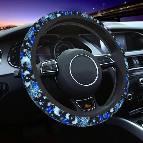 Miniatura 14 de Funda de volante de flores azules para mujer, accesorios de automóvil, para niñas, universal, de 15 pulgadas, de neopreno, decoración