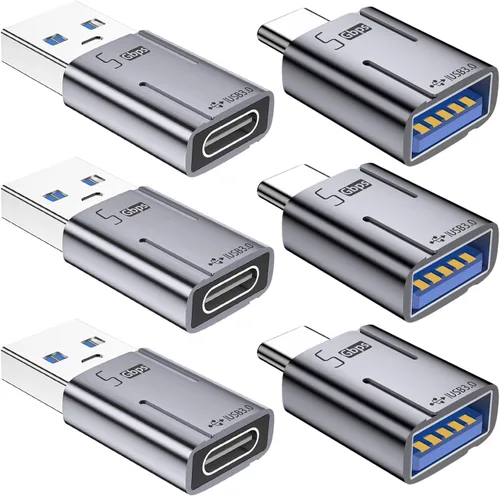 AreMe Adaptador USB C (paquete de 6), adaptador USB macho a USB C hembra, conector convertidor tipo C a USB 3.0