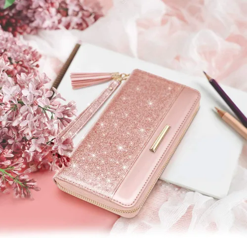 Miniatura 8 de Coco Rossi Carteras para mujer, de piel sintética, tarjetero organizador con borla y correa de muñeca