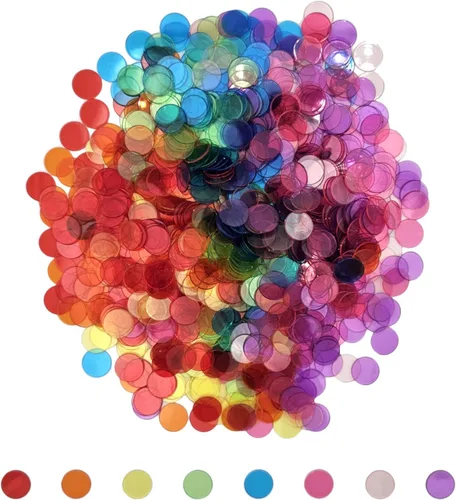 SUTIMSHE 1000 fichas de plástico transparentes de 8 colores para contar bingo de 3/4 pulgadas para juegos de bingo, contadores de matemáticas, aula,
