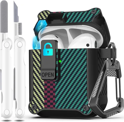 Miniatura 40 de R-fun - Funda para audífonos compatible con AirPods de 4.ª generación 2024, cubierta protectora de expulsión automática a prueba de caídas, puerto