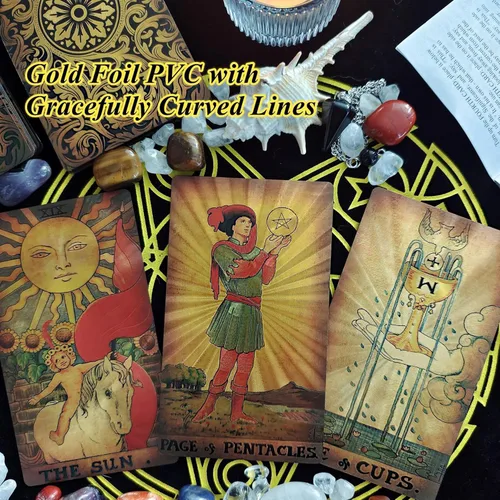 Miniatura 4 de Juego de cartas de tarot para principiantes con libro guía, significados sobre ellos, PVC impermeable, incluye soporte para tarjetas, tapete