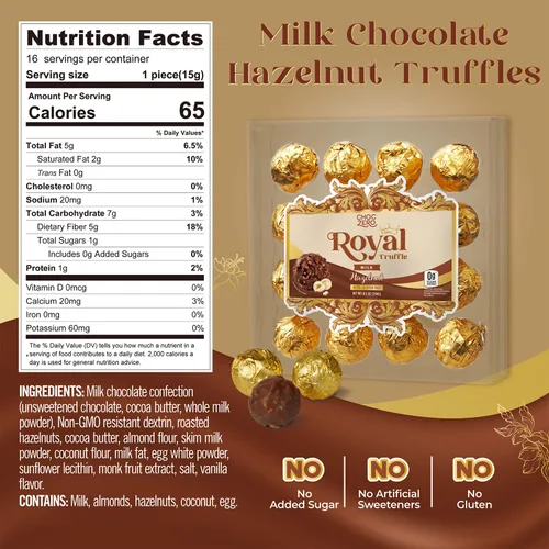 Miniatura 2 de ChocZero Trufas de Chocolate Negro con Avellana, Veganas, Sin Azúcar, Sin Gluten, Regalo de Vacaciones Keto, Alto en Fibra, 16 Piezas Envueltas