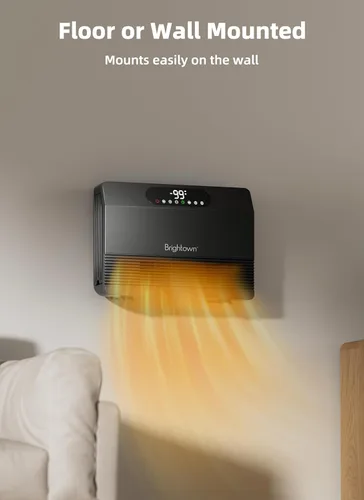 Miniatura 7 de Brightown Calentador de pared inteligente, calentador eléctrico para uso en interiores de 1500 W, 5 modos opcionales, termostato ajustable, 3-Gris