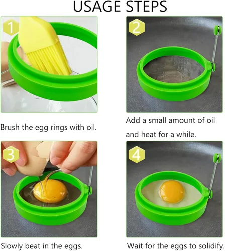 Miniatura 3 de Juego de anillos de huevo, moldes de silicona para huevos, anillos de huevo frito y anillo antiadherente para cocinar huevos, multicolor, paquete