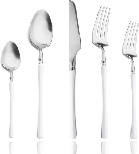 Miniatura 11 de JASHII Silverware - Juego de utensilios de cocina de acero inoxidable 304 de 20 piezas para 4, incluye cucharas, tenedores, cuchillos, acabado mate